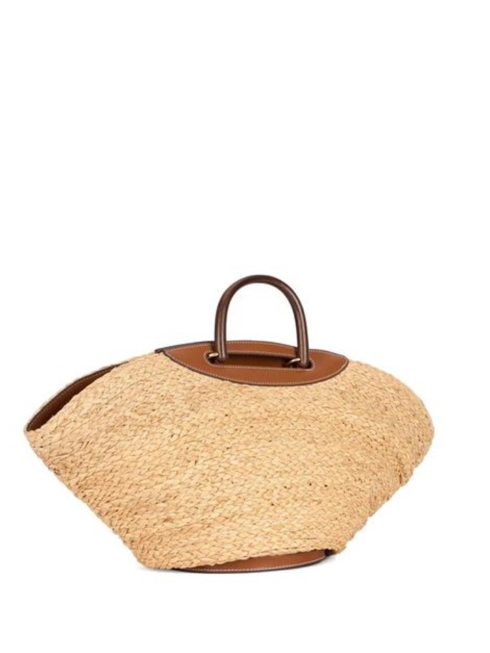 CULT GAIA Straw Dome Tote Bag with Brown Leather Trim - Picture 10 of 10